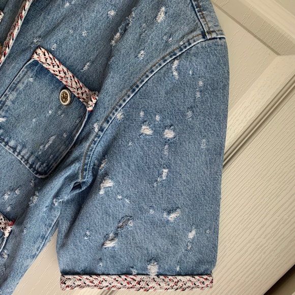 Sandro Distressed Short-Sleeve Denim Jacket - Picture 7 of 15